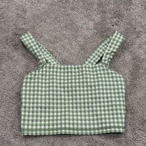 Aerie offline sage green and white crop top with built in bra